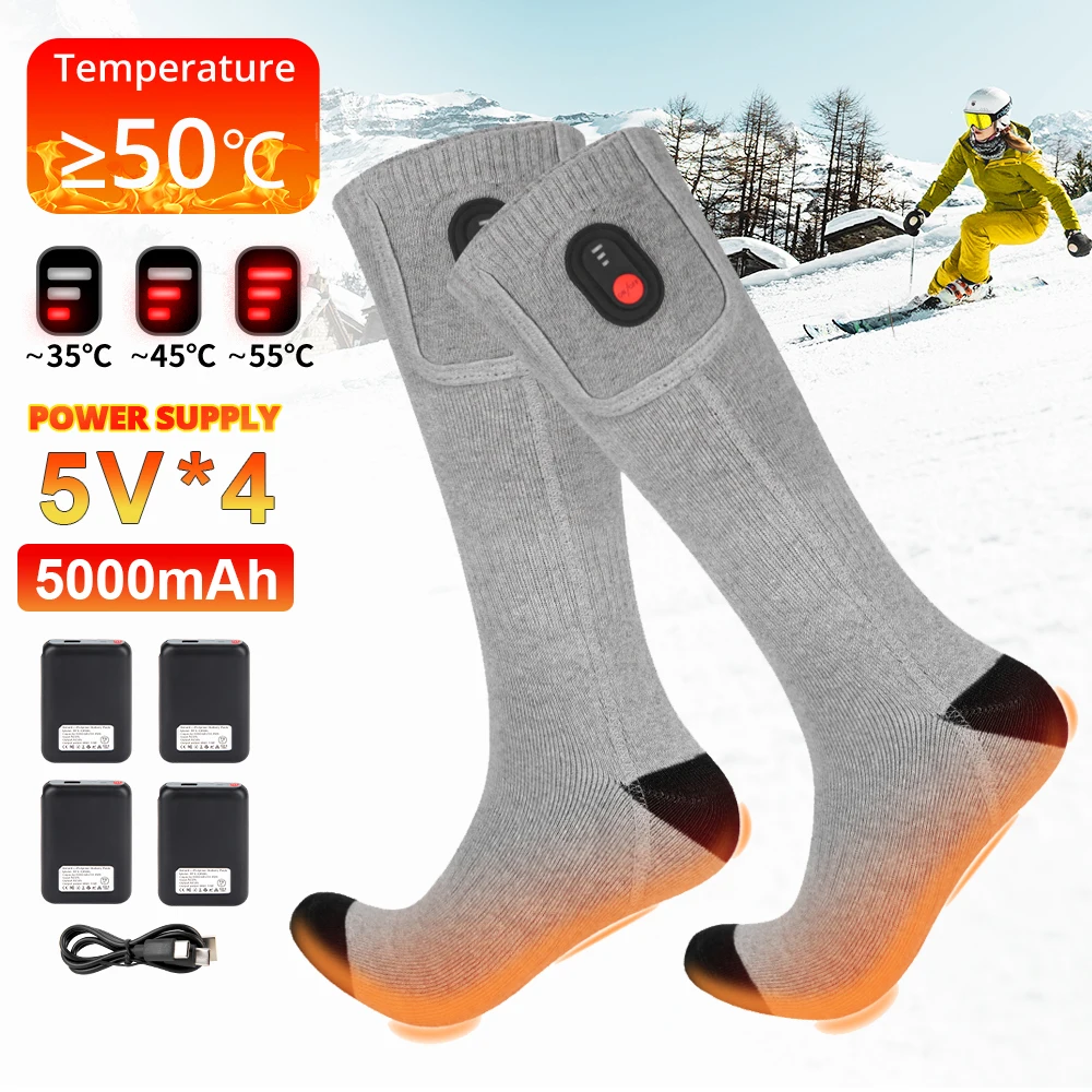 Heated Socks Winter Thermal Socks 5000mAh Women Men Heating Foot Warmer Electric Heating Socks Hiking Ski Warm Outdoor Sports