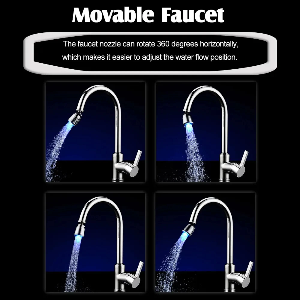 LED Temperature Sensitive 3 Color Light Faucets Kitchen Bathroom Water Saving Aerator Tap Extender Adapter Nozzle Shower Sprayer