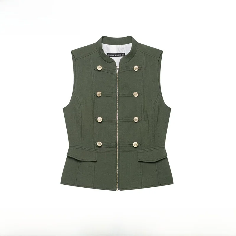 Fashionable Versatile Chain Knot Buckle Vest New Arrival Women'swear Breathable Short Sleeve Zipper Closure Skin-friendly Pol...