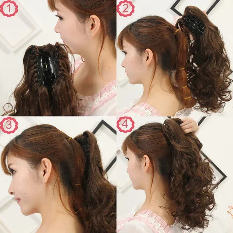 Synthetic Short Claw Ponytail Hair Extension 10\'\' Curly Clip in Fake Tail Hairpiece for Women Natural Wavy Horse Tail False Hair