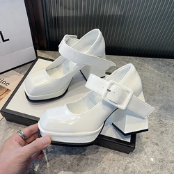 Platform Stiletto Heels Mary Jane Heels Shoes Women Patent Leather Chunky Square Toe Buckle Goth Women Pumps Heel on Shoes