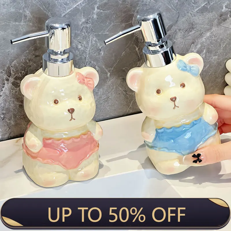 Creative Ceramic Bear Soap Dispenser Lotion Bottle For Household Bathroom Hand Sanitizer With Press Button