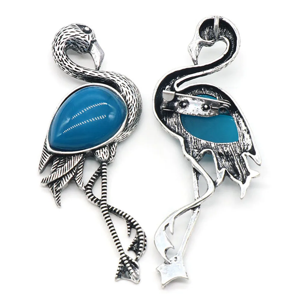 1pc 30x38mm Alloy Ostrich Pendant Natural Stone Crystal Shell Animal Brooch Charms for Jewelry Making DIY Necklace Accessories