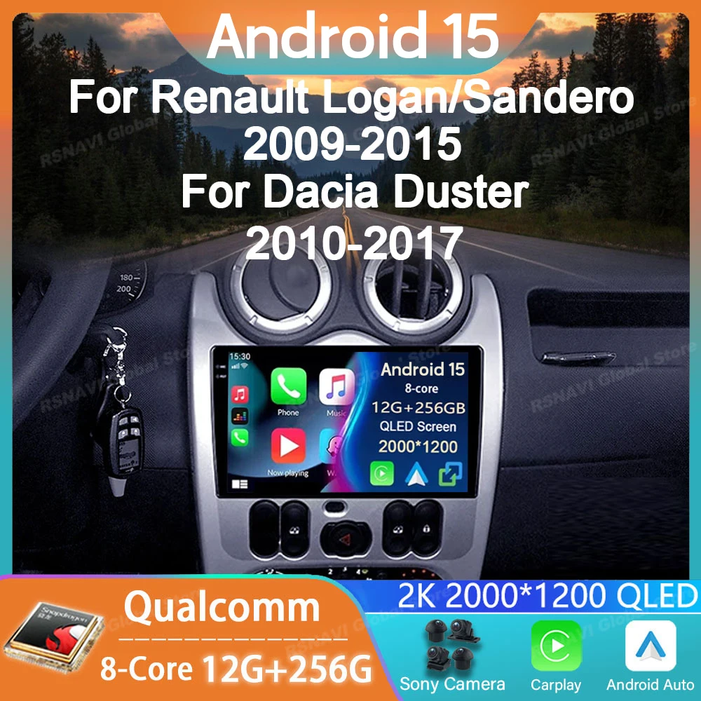 Car Radio Android 15 For Renault Logan 1 Sandero 2009 - 2015 For Lada Largus Lergus 2012 - 2020 For Dacia Duster 2010 - 2017 RDS