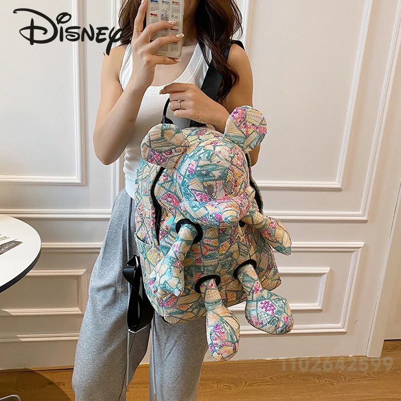 Disney Mickey Girls\' Doll Bag Fashion High Quality Glitter Travel Backpack Cartoon Versatile Large Capacity Girls\' Backpack