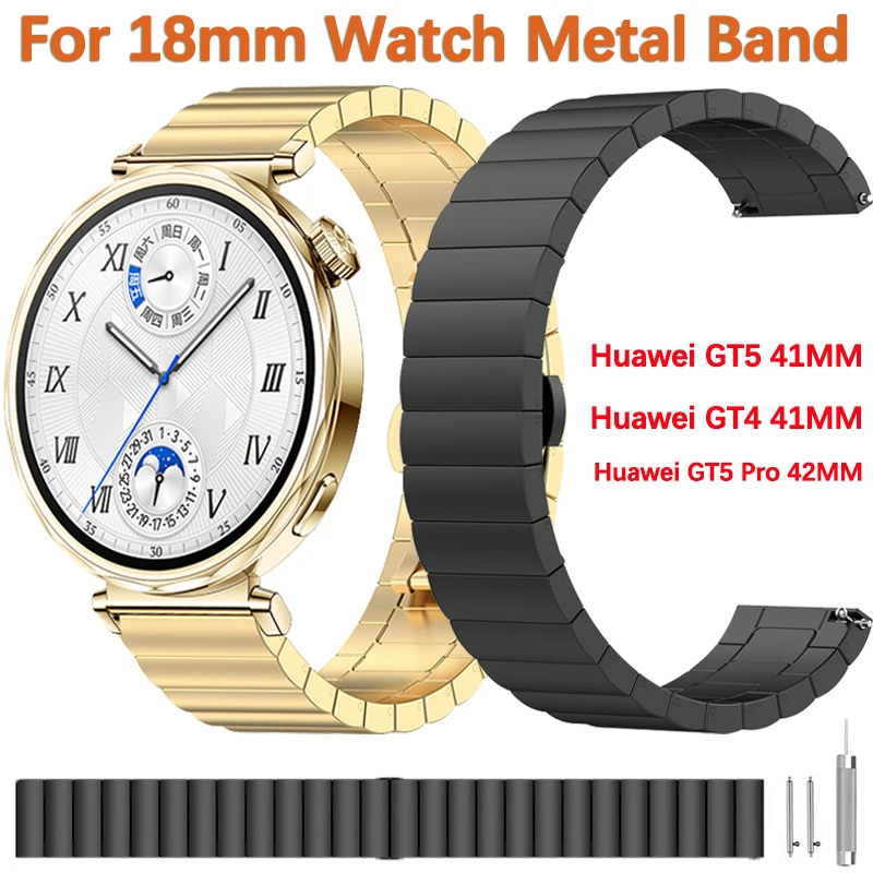 

18mm Metal Stainless steel Strap for Huawei Watch GT5/GT4 41mm Bracelet Watchband for Huawei Watch GT5 Pro 42mm Band Accessories