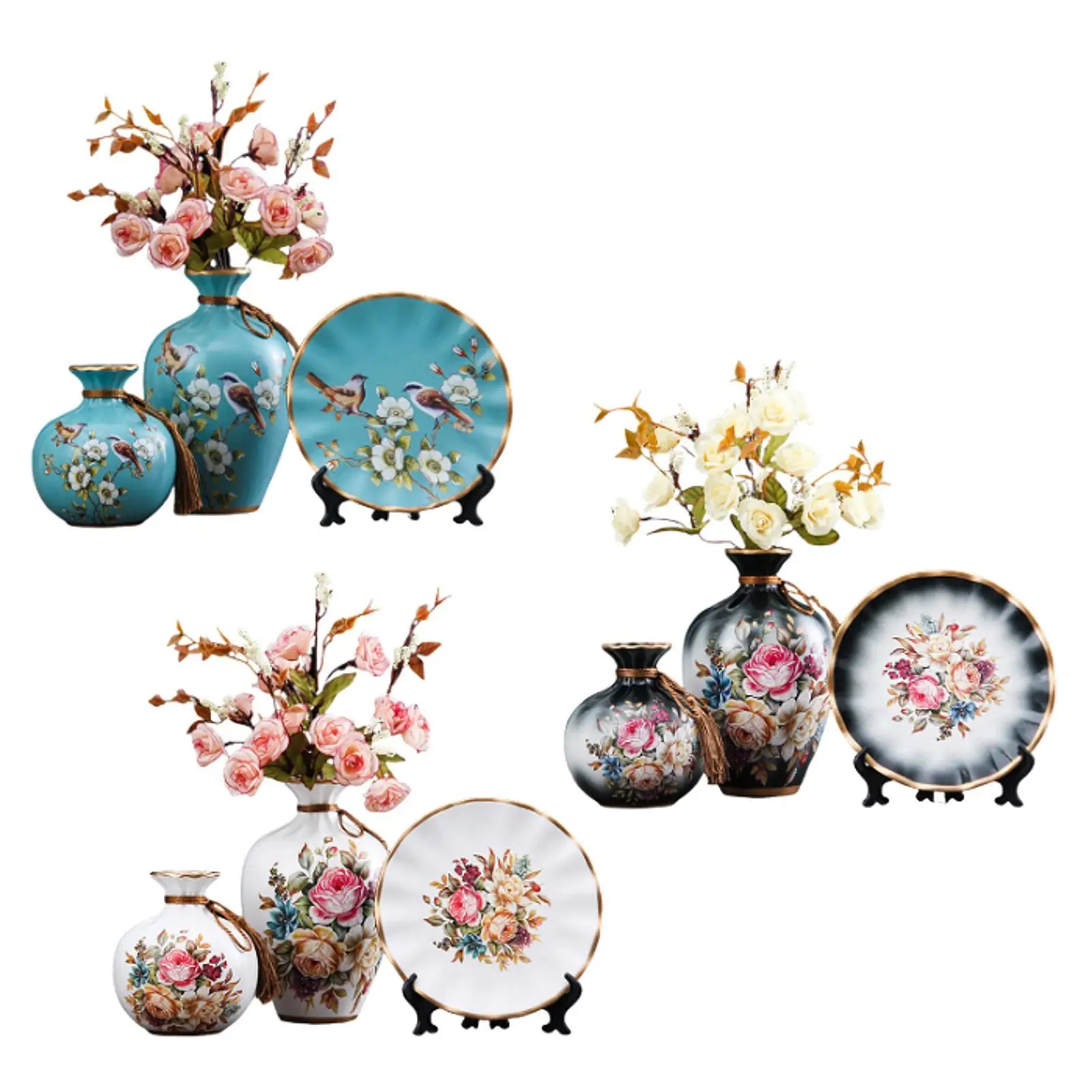 

3x Ceramic Vases Flower Arrangement Display for Balcony Dining Room Shelf