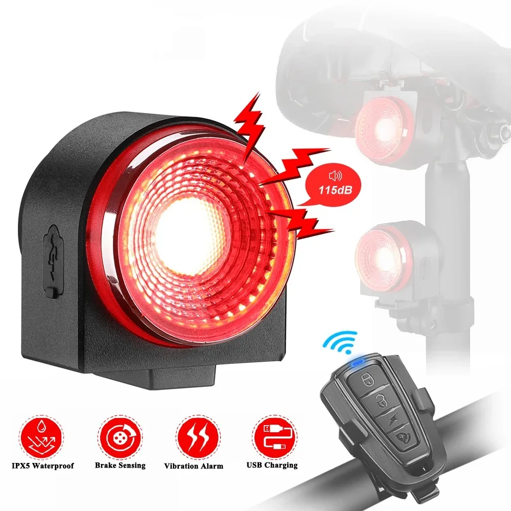 Image of Extract me Fahrrad Rücklicht wiederauf ladbare wasserdichte Fernbedienung Smart Brake Rücklicht mit Einbrecher Fahrrad Alarm