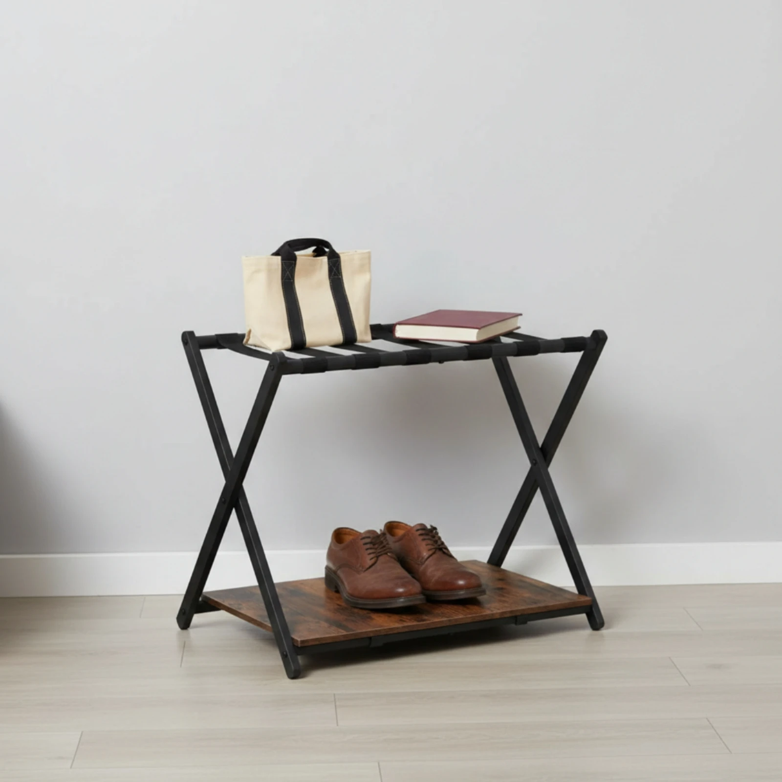 Foldable Luggage Rack Sturdy Luggage Rack with Storage Shelf Suitcase Stand with Storage Shelf Stable for Guests, Guest Room