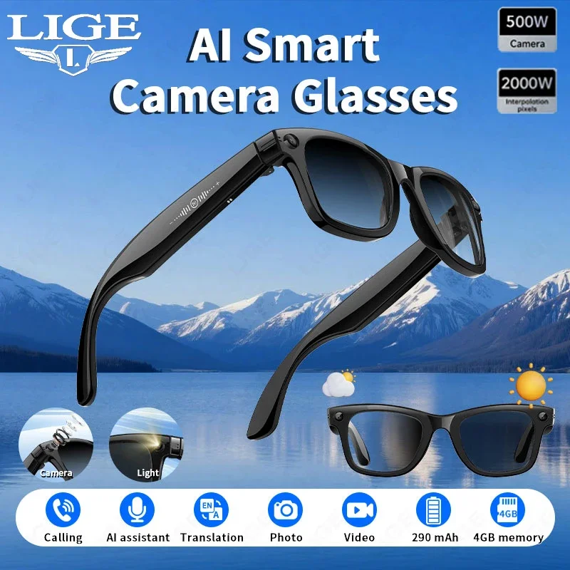 

New AI 5MP Camera Smart Glasses 290mAh Waterproof Voice Call Music Bluetooth Smart Sunglasses Video Record Translation Glasees