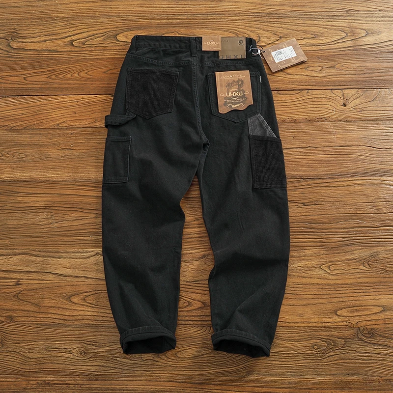 Pantaloni cargo multitasche lavati alla moda larghi in twill intrecciato pesante vintage americano autunno e inverno