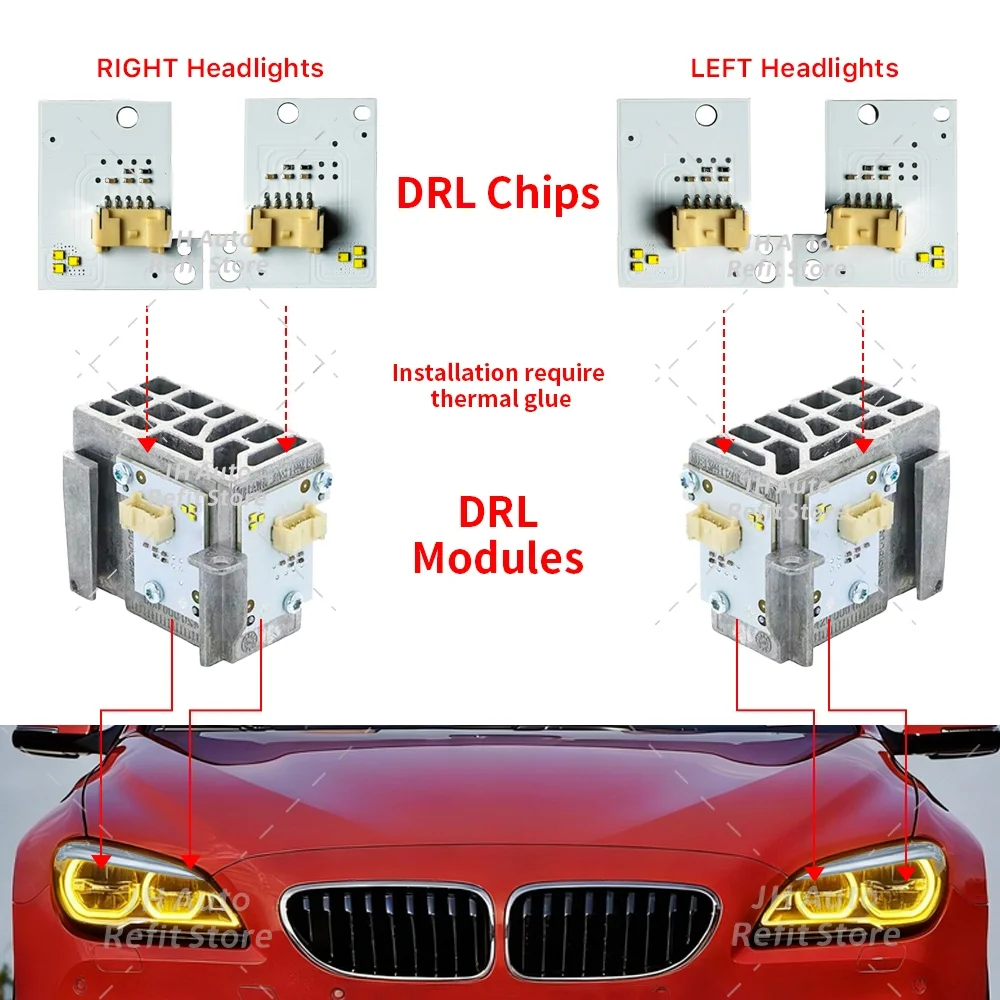 Yellow LED Angel Eye DRL Module 63117394901 For 2017 2018 BMW 6 Series F06 F12 F13 LCI M6 640i Daytime Running Light Blue Red