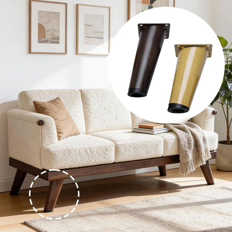 4PCS Metal Leg Furniture with Wood Grain Appearance and Metal Structure, Easy To Install Sofa, Cabinet, and Bed Furniture Feet