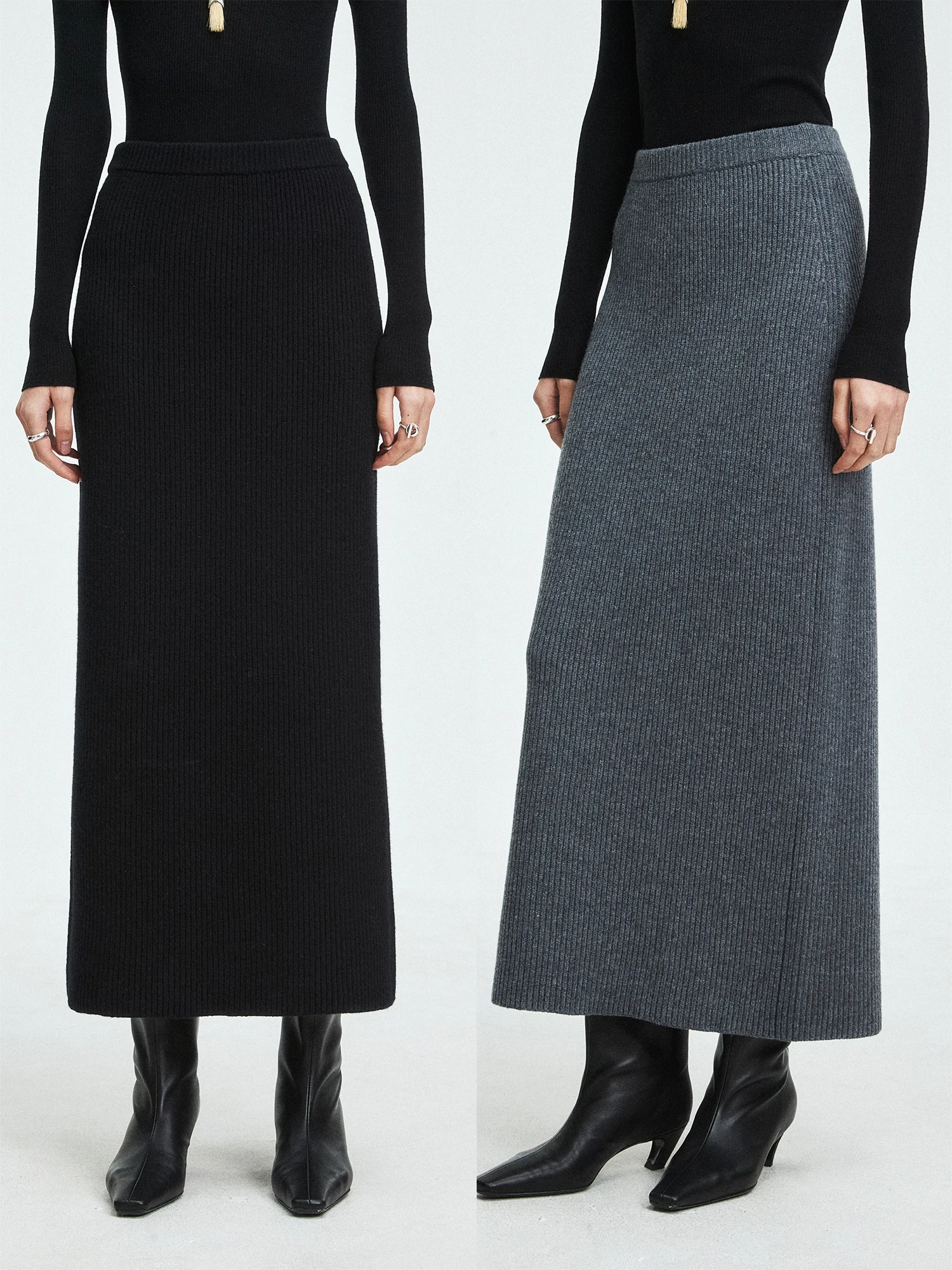 

MRS Studios Merino Wool Knitted Long f Skirt H-ape Ba Split Versatile Double Needle Knitwear for Women Winter 2024