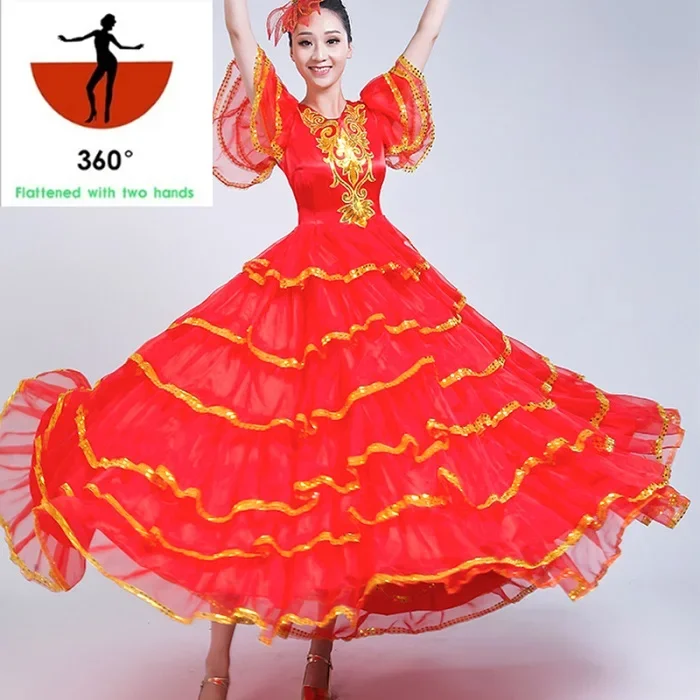 Estilo cigano moderno feminino espanhol flamenco saia desempenho trajes de dança do ventre plissado vestido equipe desempenho dl3479