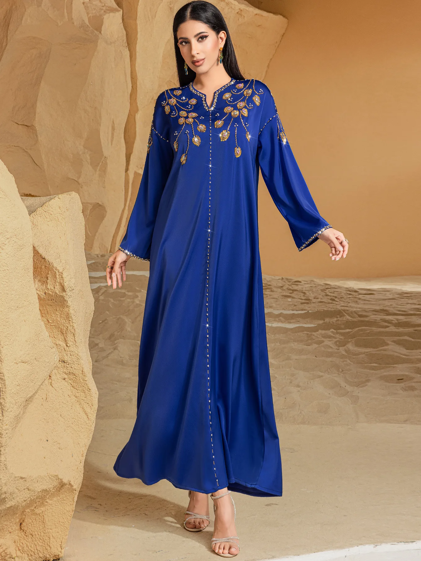 Islamic Muslim Color Blue Heavy Industries Saudi Arabia Abaya Hand sewn Diamond Dress Dress Party Dubai Long Dress