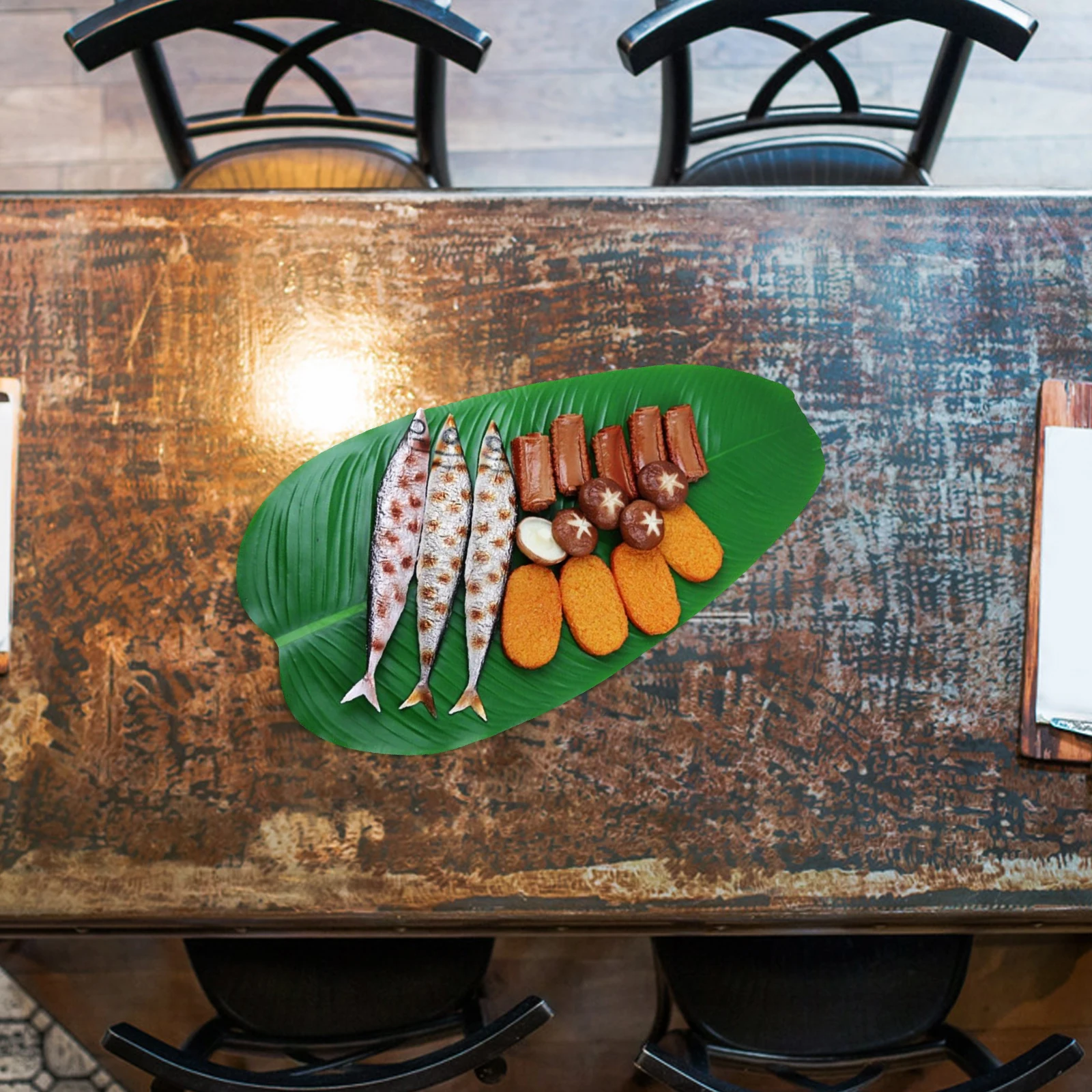 

3pcs Realistic Artificial Banana Leaf Placemats Easy Clean Party Decor Tropical Theme Fruit Mats Green Leaves Table