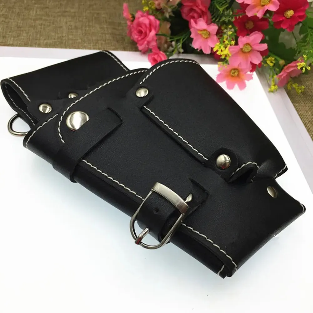 

Professional Black PU leather hair scissors case Waist Shoulder Belt barber packet Salon tools Holster hairdresser scissors bag