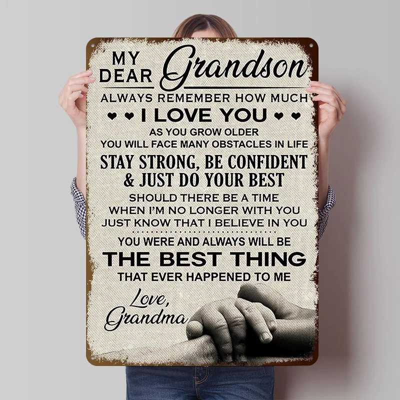 My Dear Grandson Printed Poster Customized Retro Wall Art Vintage Metal Tin Signs for Home Gaming Room Decoration Cozy Wand Deko