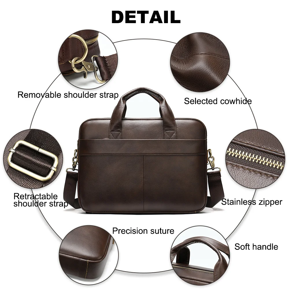 Men's Genuine Briefcase Leather Bag Office s For Men Messenger Laptop Business Handbags 15 inch