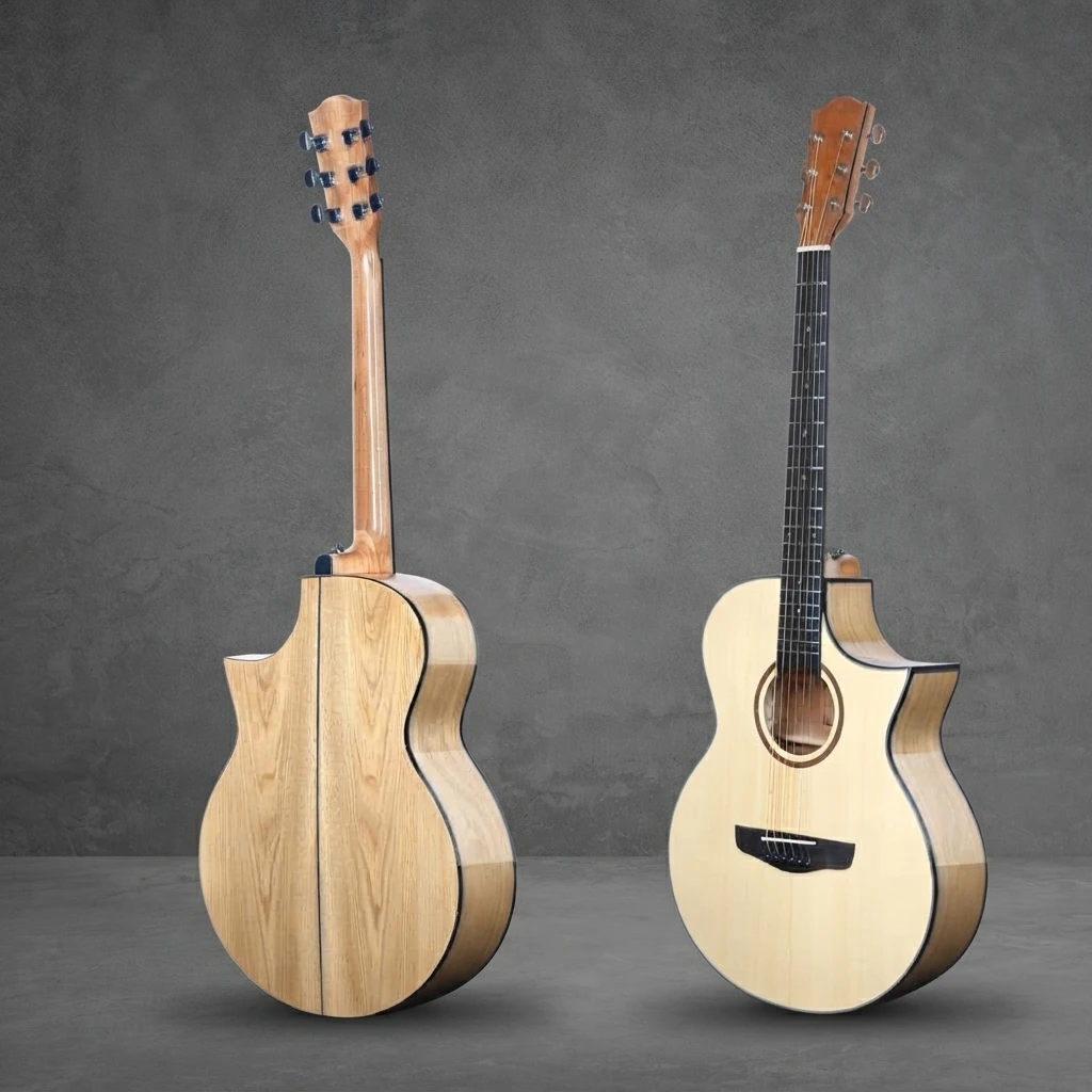 Special Shape Cutaway Guitar, 6-String Acoustic Folk, Gloss Steel String, Chrome Tuners, Dot Inlay for Beginner Practice