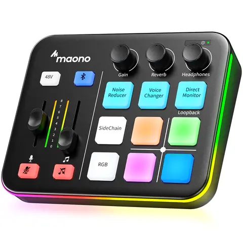 MAONO G1 NEO 게이밍 오디오 믹서, 커스텀 사운드 효과, RGB 스트리밍, XLR 마이크 오디오 인터페이스, 게임 음성, 팟캐스트용 MaonoCaster G1 NEO