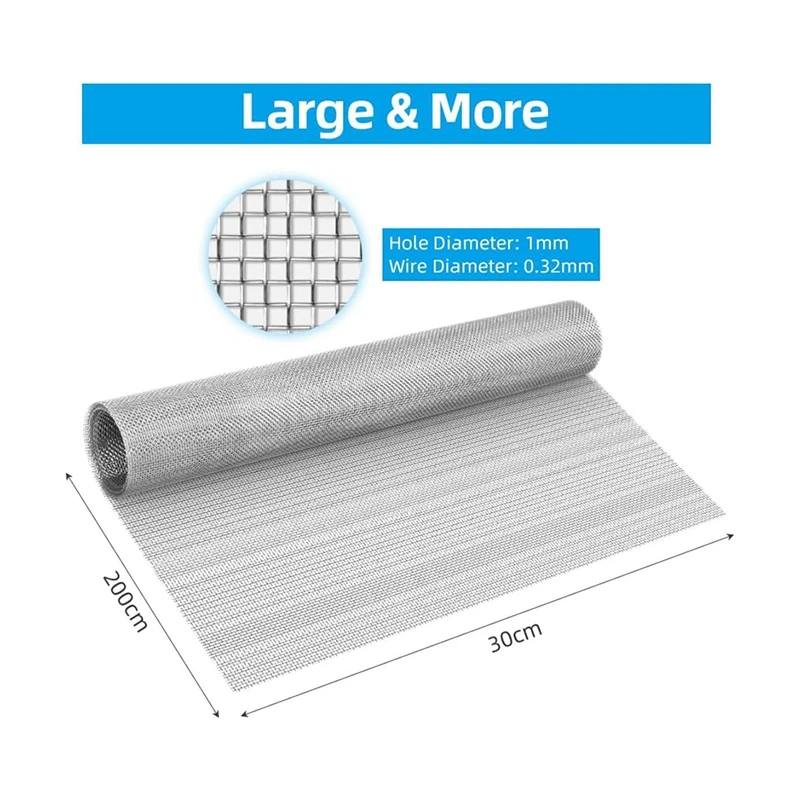 Tecido Wire Mesh Sheet Size,20 Mesh, Gap-Blocker, filtro de metal, rolo de tela fina, tampa do dreno