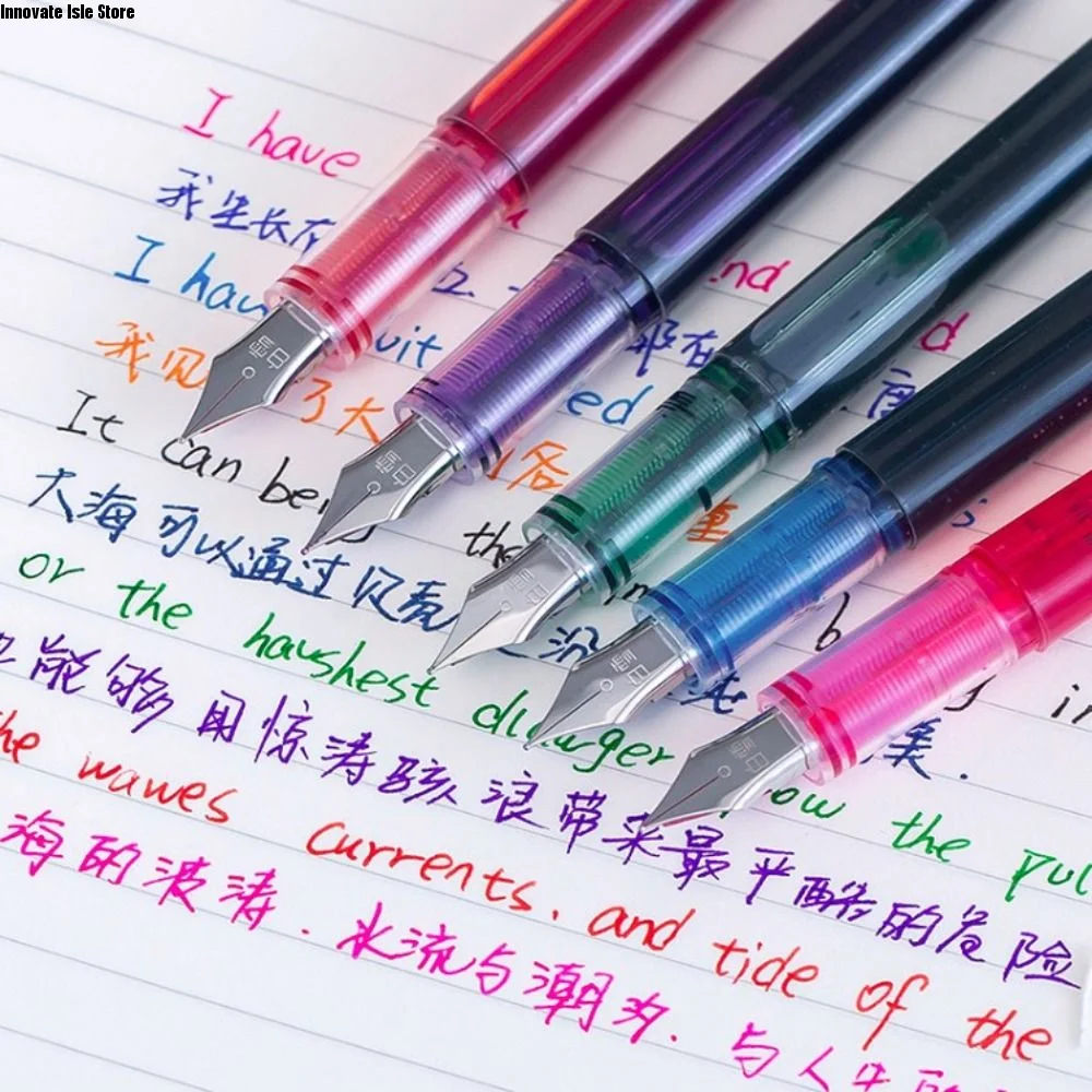 Fashion Large Capacity Fountain Pen Quick-Drying Multi-Color Writing Ink Pens Stationery 8 Colors Straight Liquid Pen Student