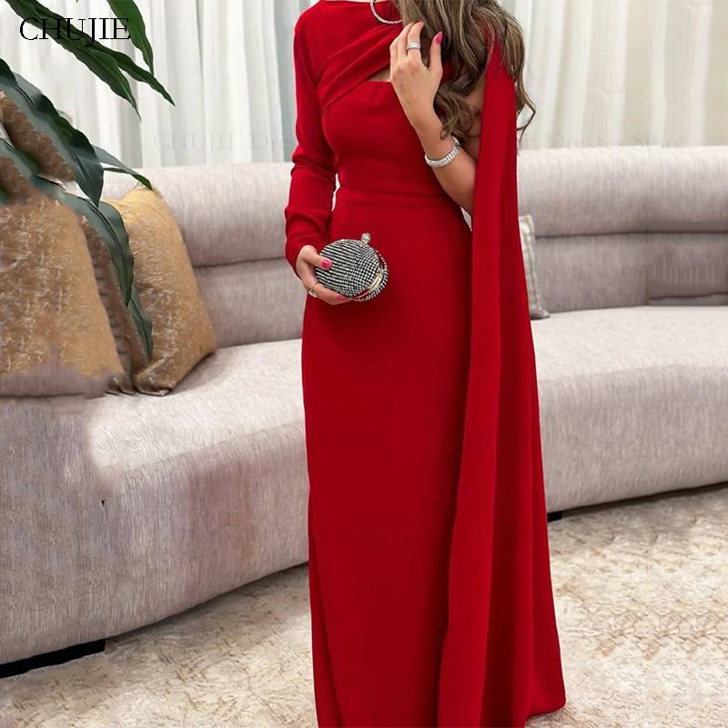 

Mermaid Scoop Neck Dubai Arab Evening Party Dresses Classic Exquisite Pleat Homecoming Dresses Modern Muslim Formal Dress