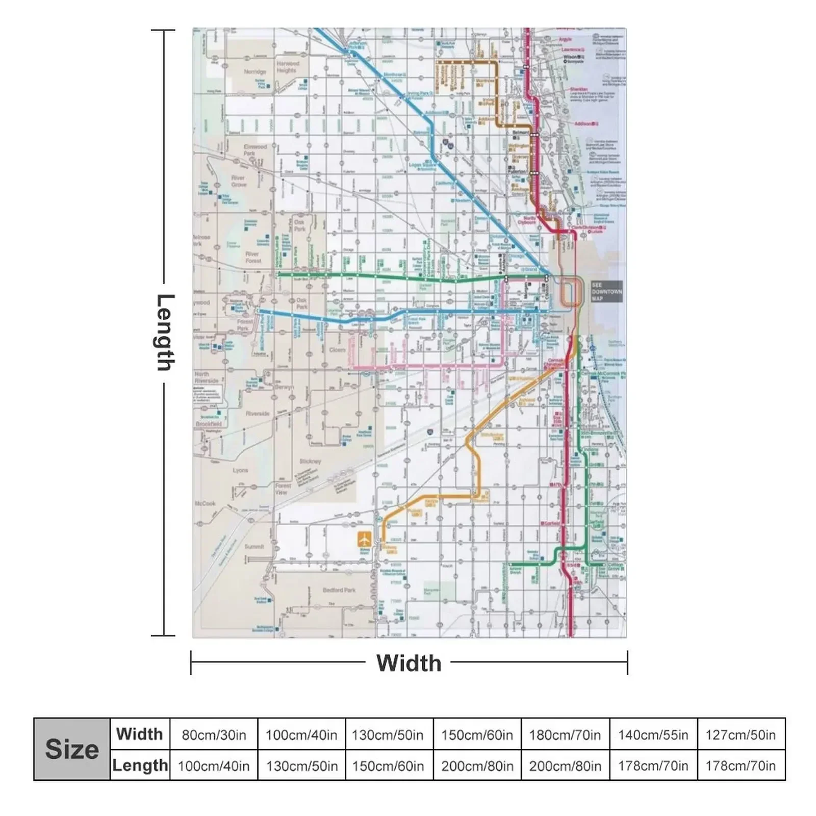 Chicago Transit Authority Map CTA Map Throw Blanket christmas gifts Multi-Purpose Blankets