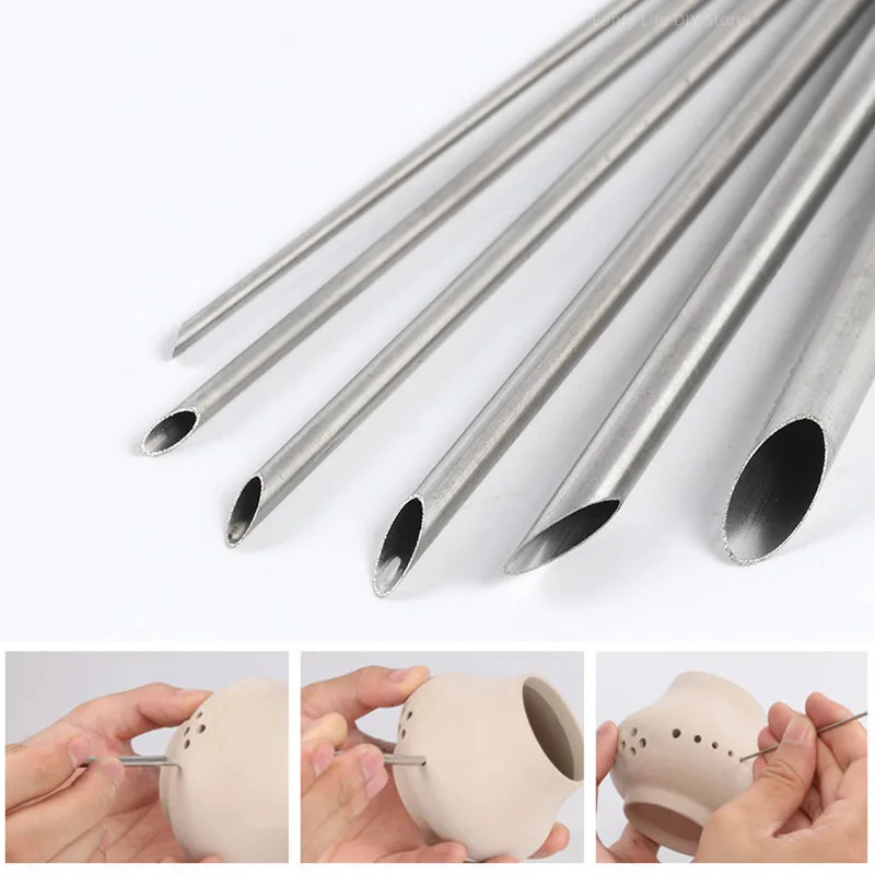 6 Pcs Pottery Stainless Steel Hole Puncher Carving Sculpture Modeling Punching Diy Ceramic Teapot Polymer Clay Tools