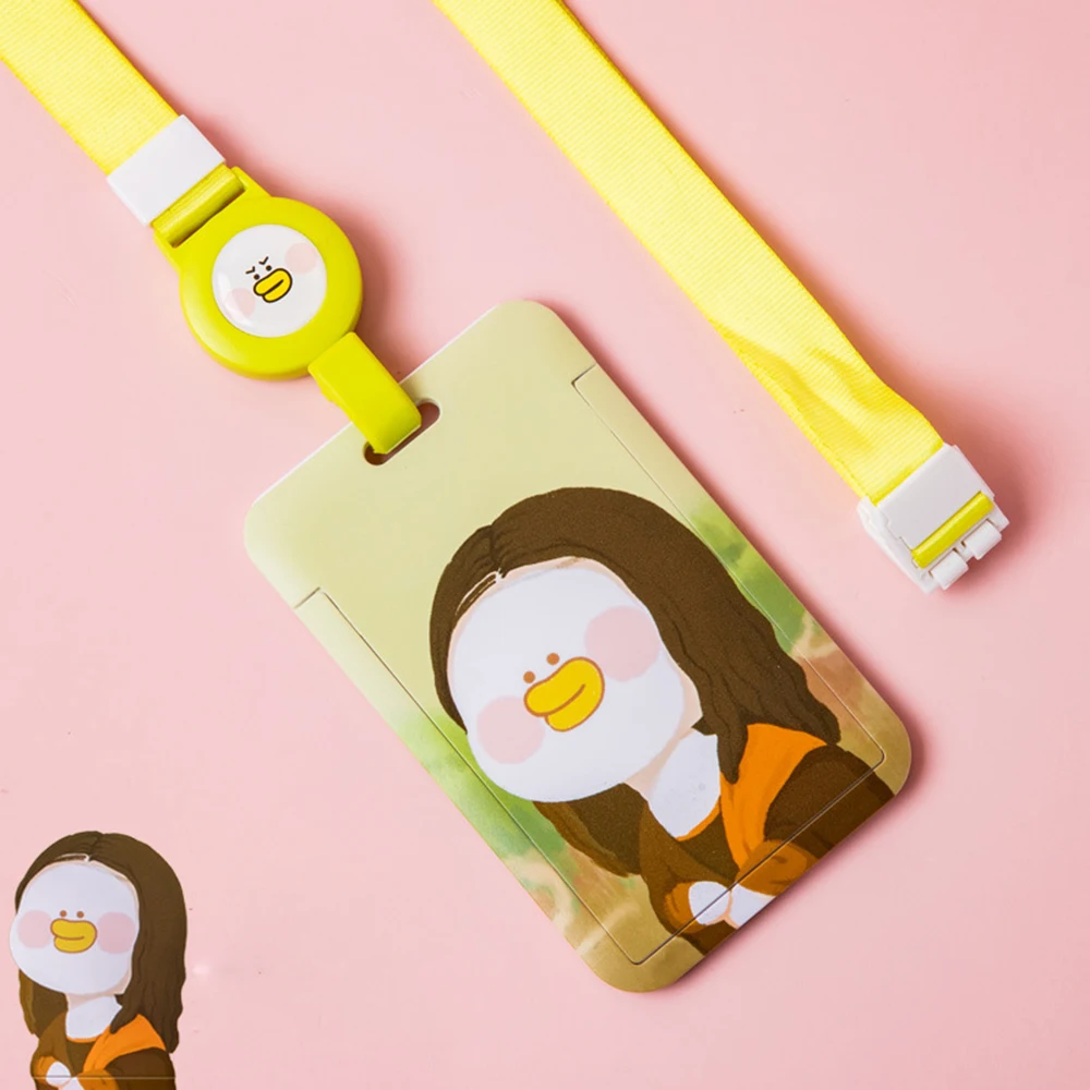 

Keychain School Name Pass Cover Pull Badge Holders Oil Painting Card Case Bus Card Protection Cover Hang Rope Card Holder
