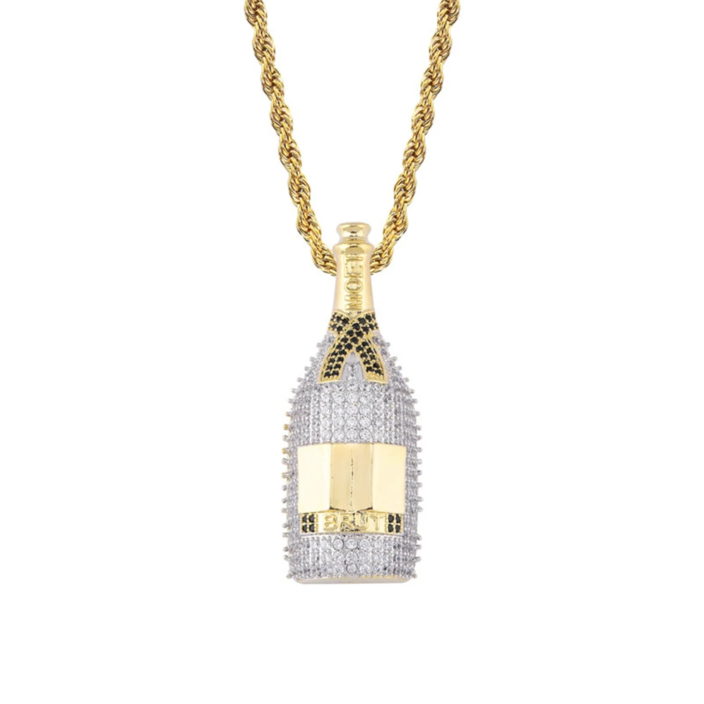 

Ожерелье с подвеской в виде бутылки вина, поделка с инкрустацией цирконом, модные креативные украшения в стиле хип-хоп для мужчин