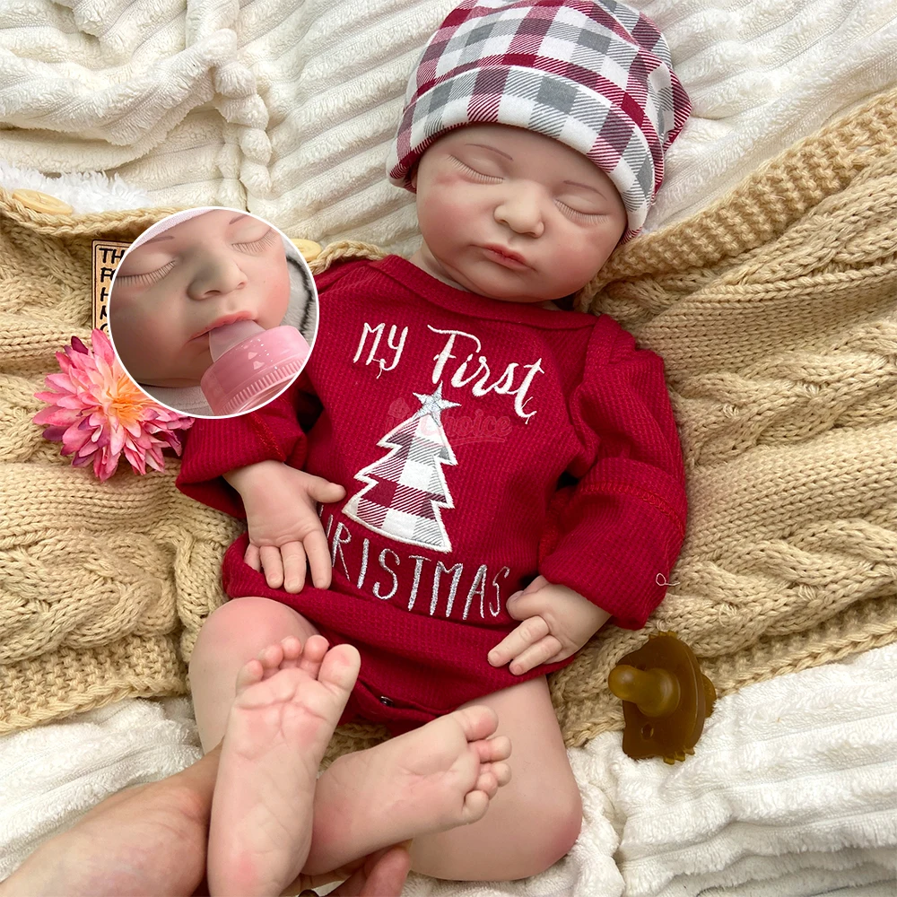 

48cm Silicone Reborn Baby Girl Soft Solid Silicone Body Can Open Mouth Weighted Doll Hand Painted Skin Toy for Christmas Gift