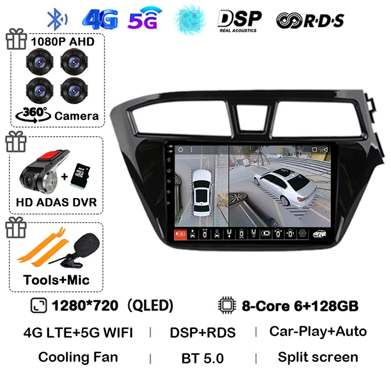 Android 16 Carplay Auto WIFI+4G For Hyundai I20 RHD 2015 2016 2017 2018 Car Radio Multimedia Player Stereo Head Unit 2din Audio image 3