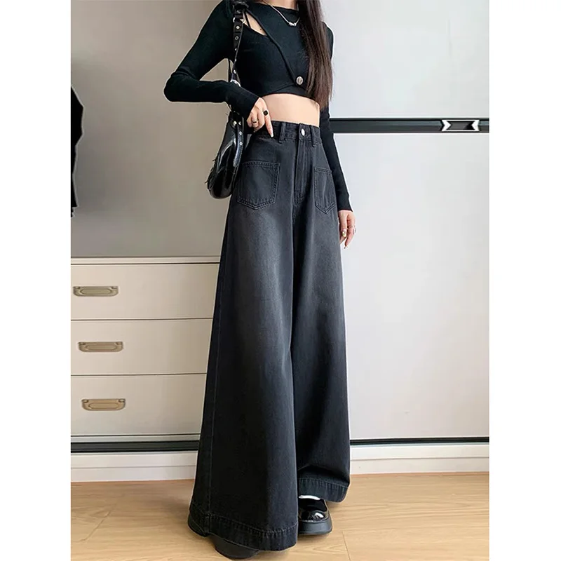 

Black Baggy Jeans Women Y2k Street Vintage Oversize Wide Leg Denim Pants To Make Old Straight Wide-Leg Denim Pants For Women