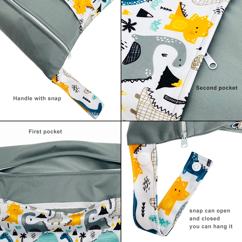 [Usurpon]1PC Print Double Pocket Wet Bag 30*40cm Nappy Bag Waterproof Diaper Storage Double Zipper Handle Bag