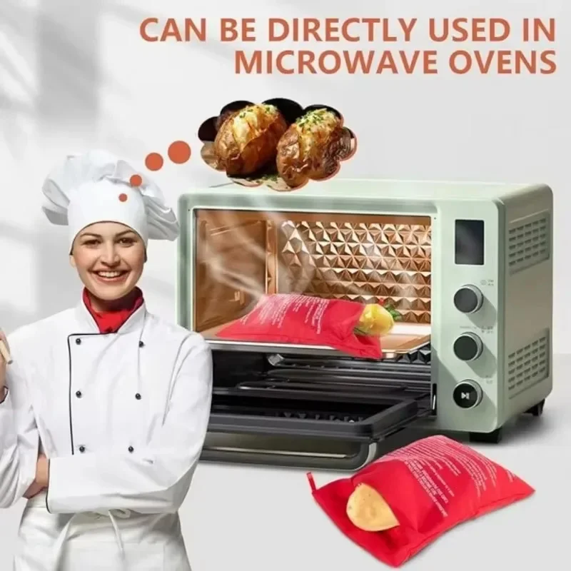 Red Reusable Microwave Potato Bag Express Quick Baking Cooker Bag Perfect for Baking Potatoes and Vegetables in 4 Minutes