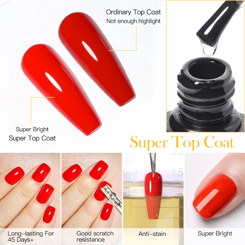 MEET ACROSS 7ml Smalto per unghie gel super top coat Super luminoso a lunga durata semi-permanente Soak Off Gel funzionale per nail art UV LED