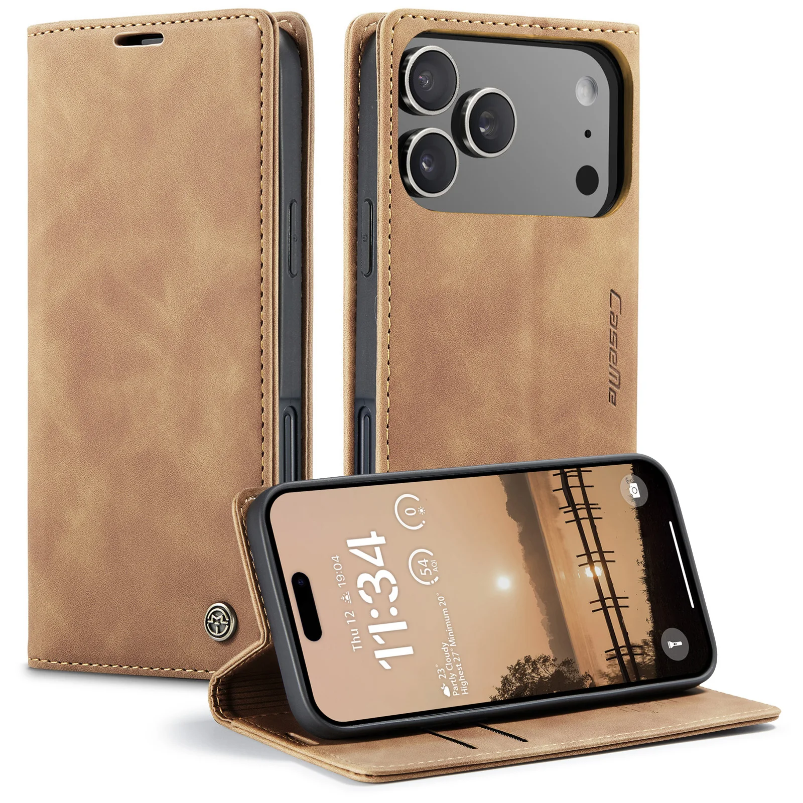 

For iPhone 17 Pro Wallet Case CASEME 013 Series PU Leather Phone Cover Stand - Brown