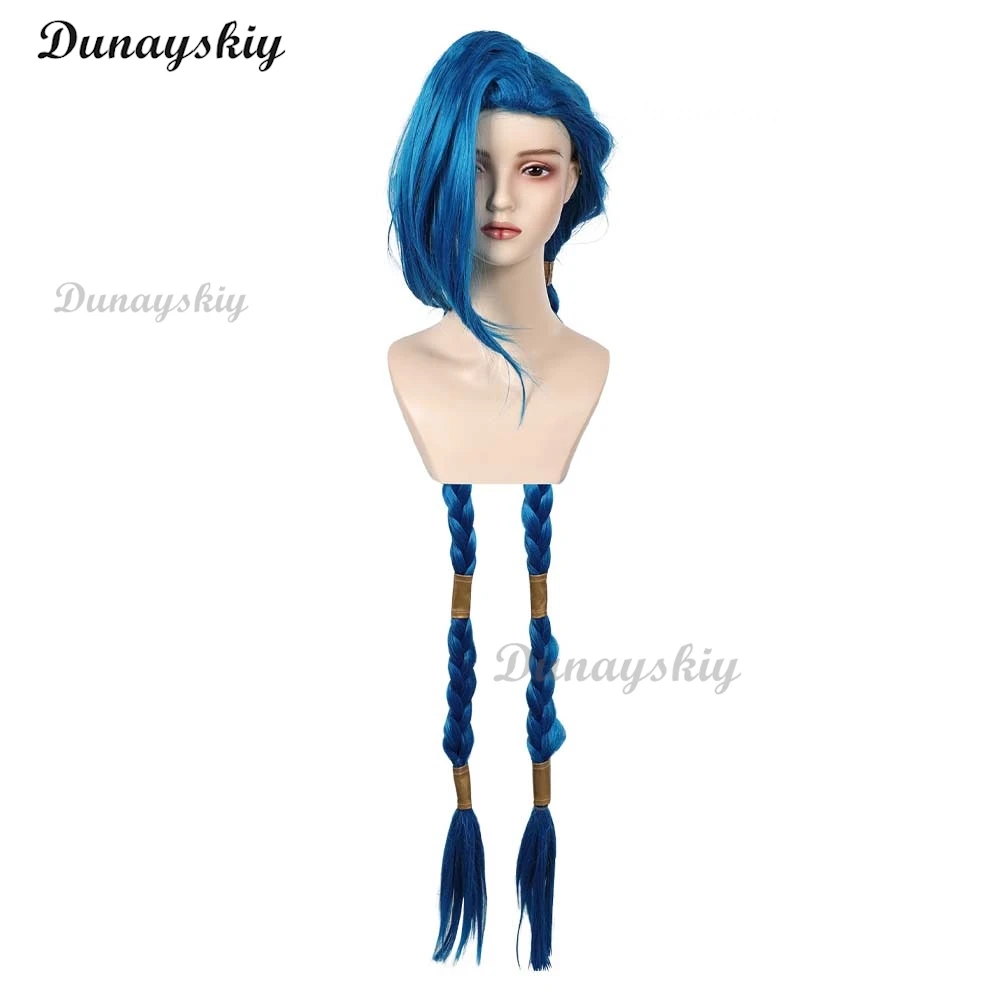 Conjunto de cosplay Arcane Temporada 2 Jinx – Peruca trançada azul-rosa desbotada Assinatura Headwear LOL Roleplay Acessórios de convenção de Halloween