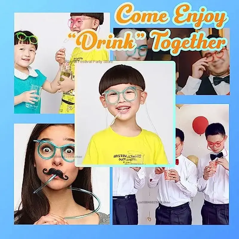 1Pc Funny Soft Plastic Straw Toys DIY Glasses Modeling Straw Toys Party Joke Tube Tools Kids Baby Birthday Party Favors 7colors