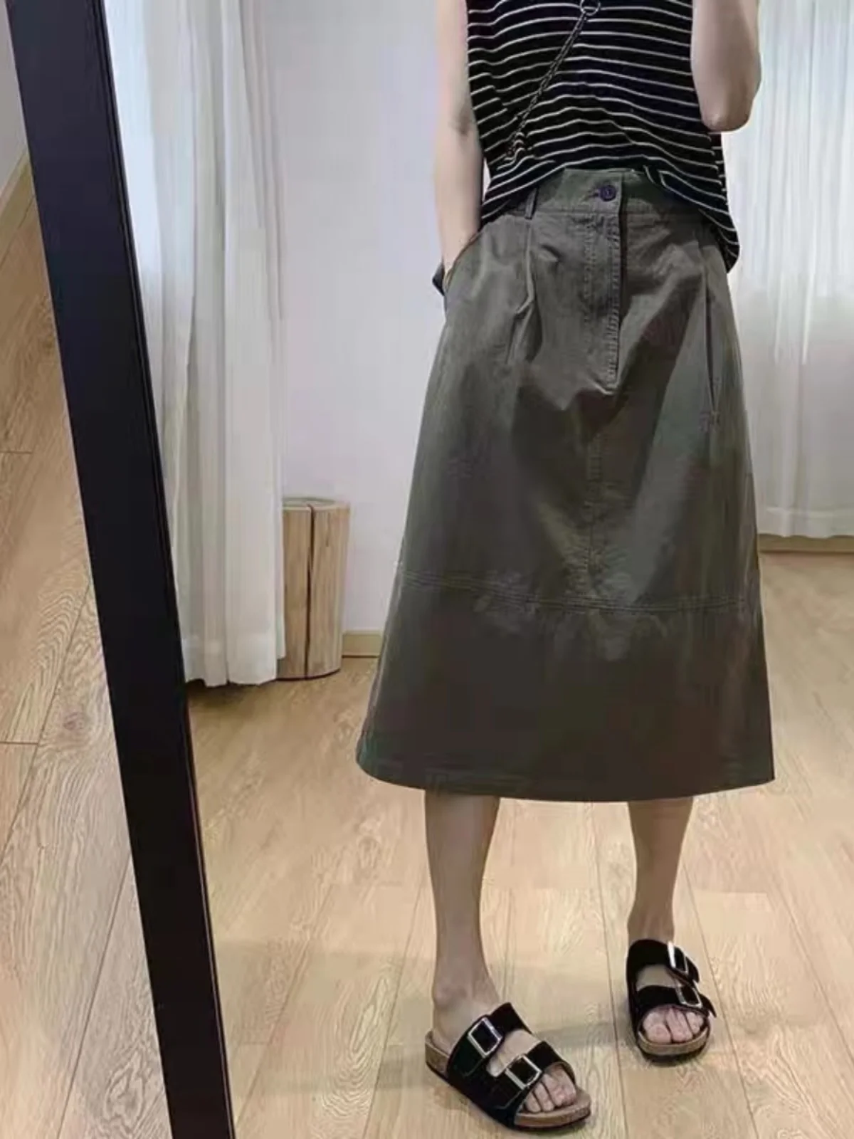 

Retro Japanese Style Workwear A-Line Midi Skirt Women's Early Spring Autumn Design Sensation High Waist Slimming Skirts