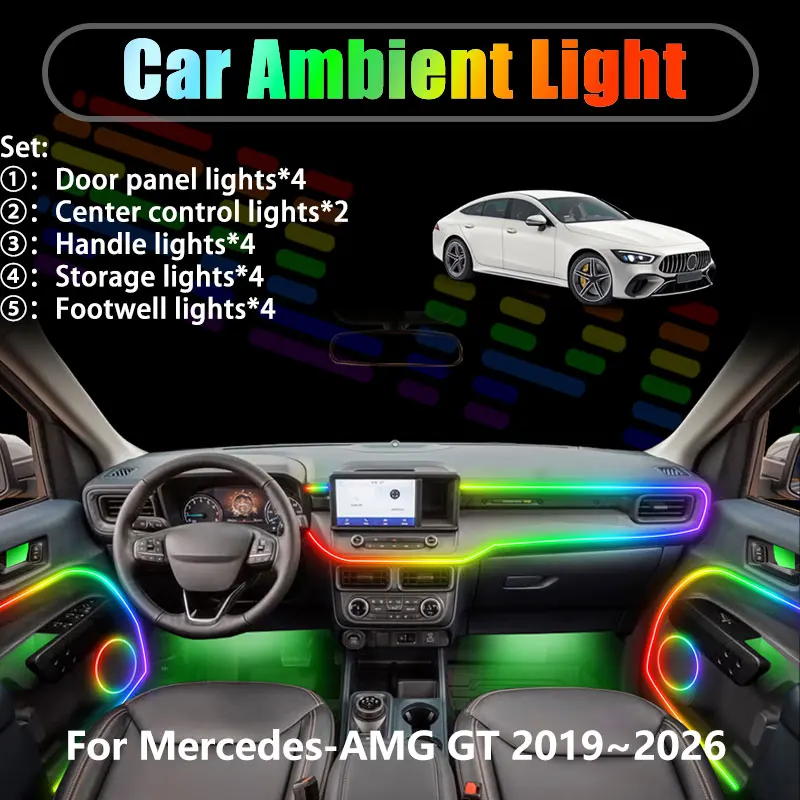 For Mercedes-AMG GT Coupe 2019~2026 X290 2/18 in 1 Car ambient lighting Led trunk interior led lights USB RGB Ensemble Streamer