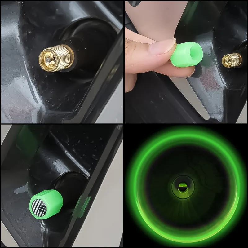 4 قطعة غطاء صمام متوهجة صمامات الإطارات الفلورسنت للسيارة دراجة نارية مقاومة للتآكل ديكورات مقاومة للماء