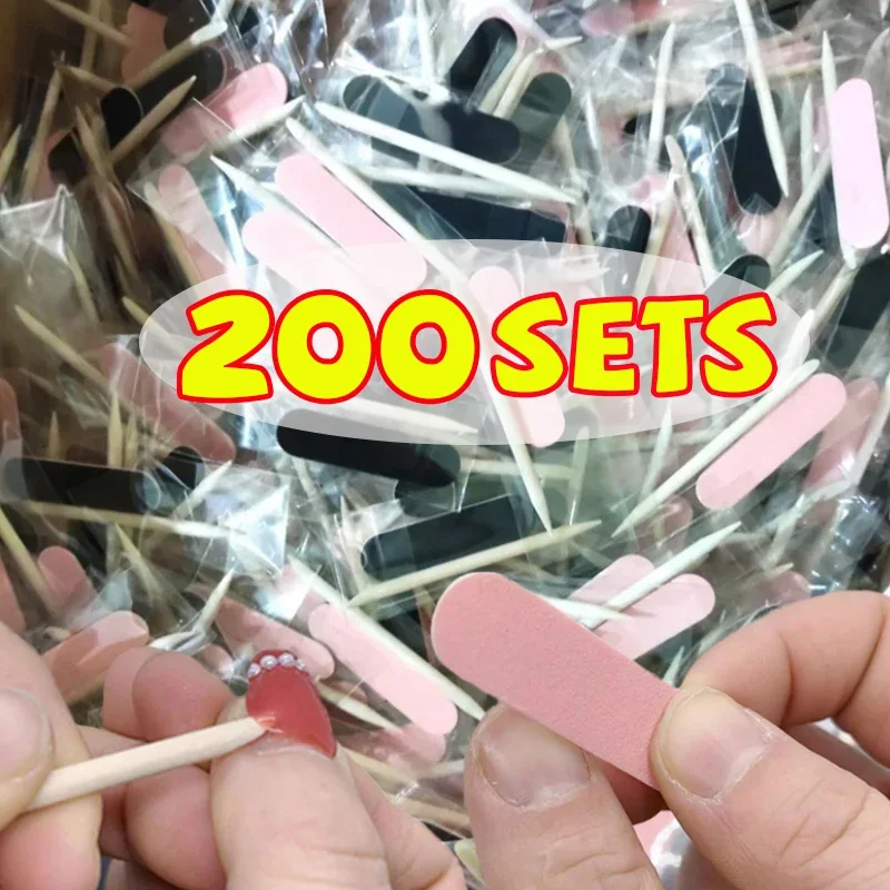 20/40/60/100/200Sets Disposable Nail Art Rubbing Tool Kits Nail Files Wooden Sticks Portable Filer Accessories Manicure Supplies