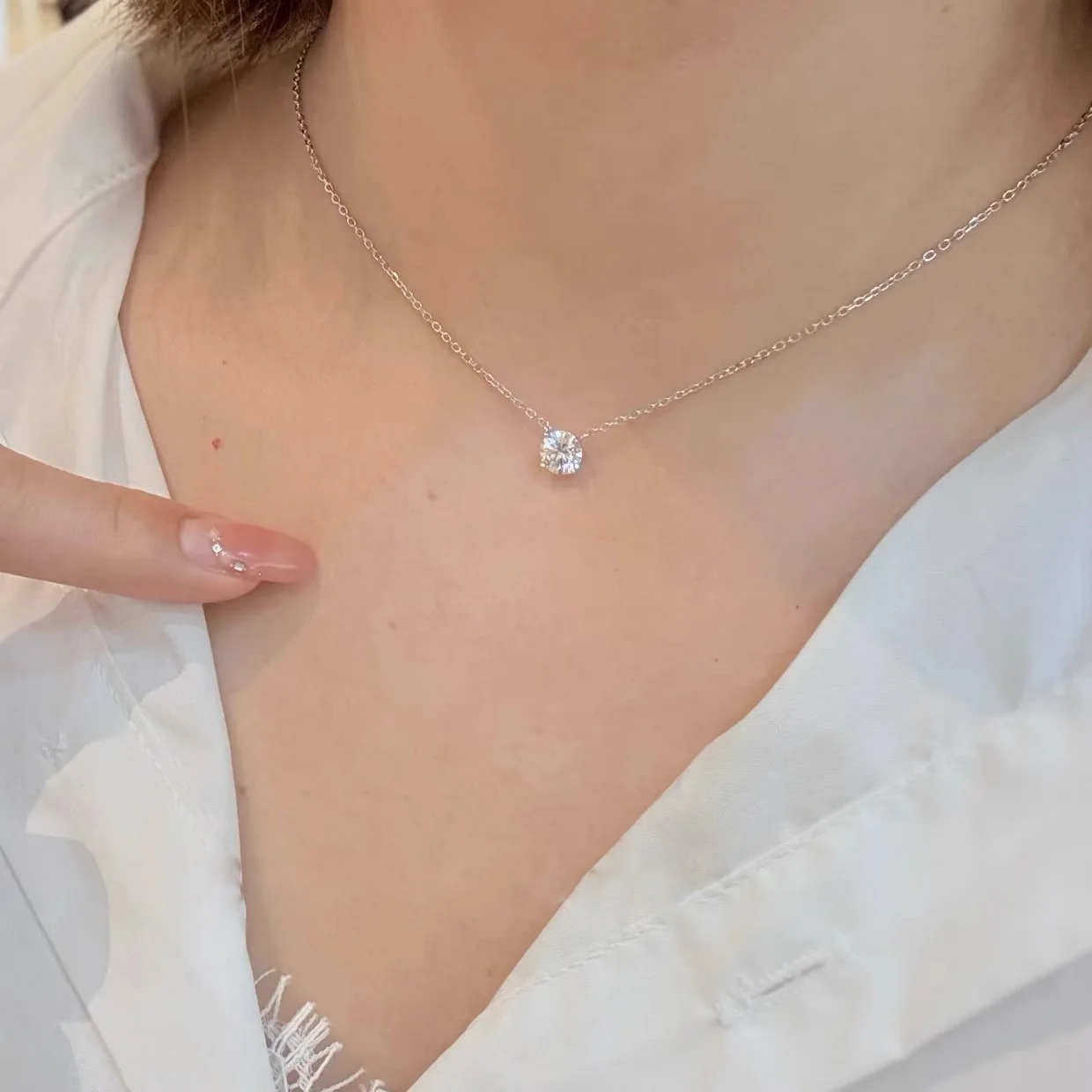 Damen 925 Sterling Silber Diamant-Anhänger Halskette - 1/2/3 Karat Funkelnde Collier-Kette Hochzeitsschmuck – Detail 7
