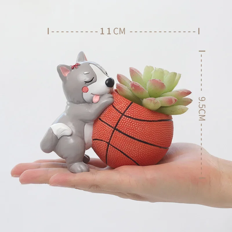 Puppy Ball Games Small Plant Pot Resin Succulent Planter for Home Office Desk Mini Ornament Fairy Garden Flowerpot Decoration