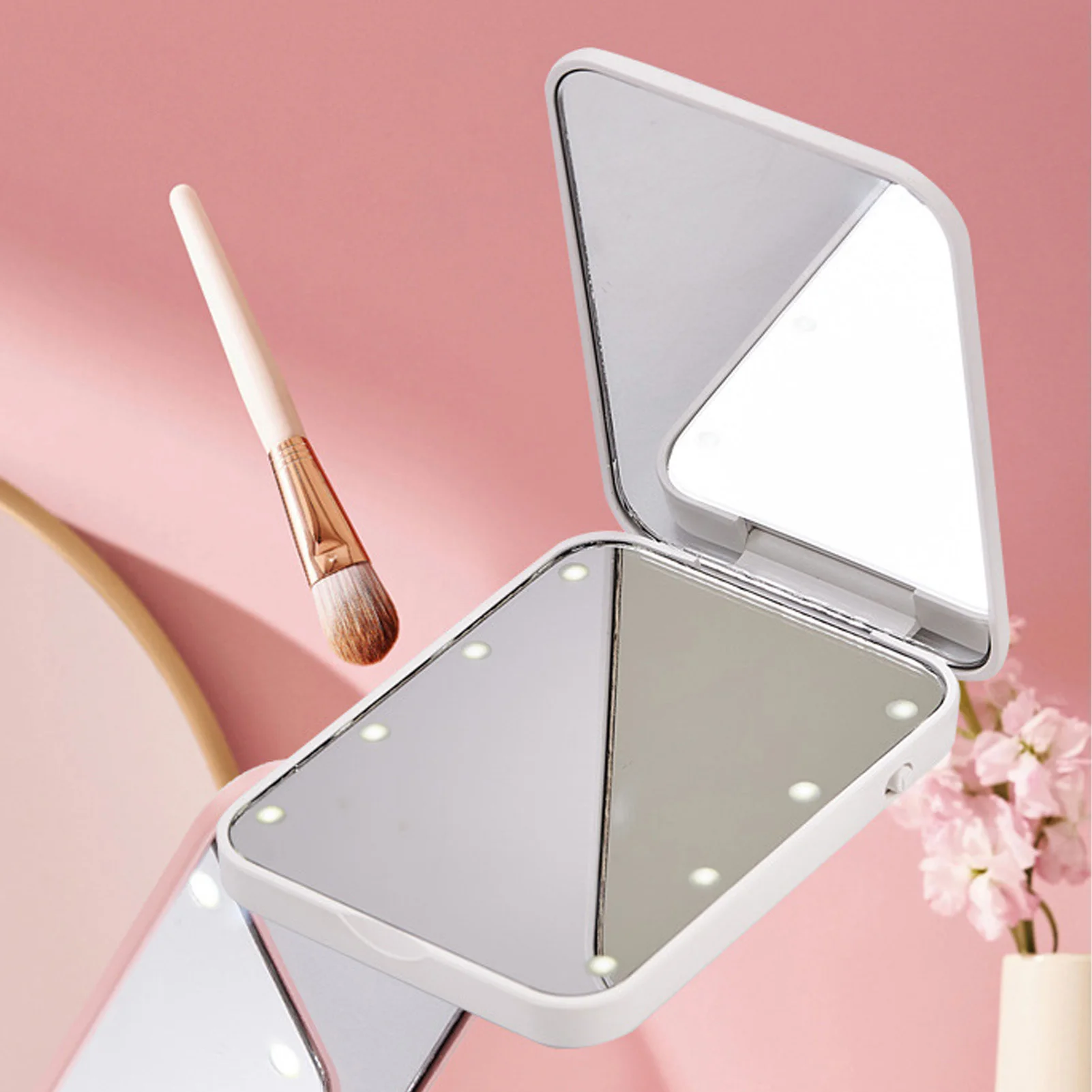 ポータブル照明付きトラベルミラー拡大機能またはバッグ用のライト付き両面高輝度ハンドヘルドLEDミラー