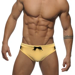 Sexy Men's Swimwear Nylon Quick Dry Breathable Gold Bright Low Waist Swim Briefs Fashion Male Sport Beach Surfing Bathing Suit
